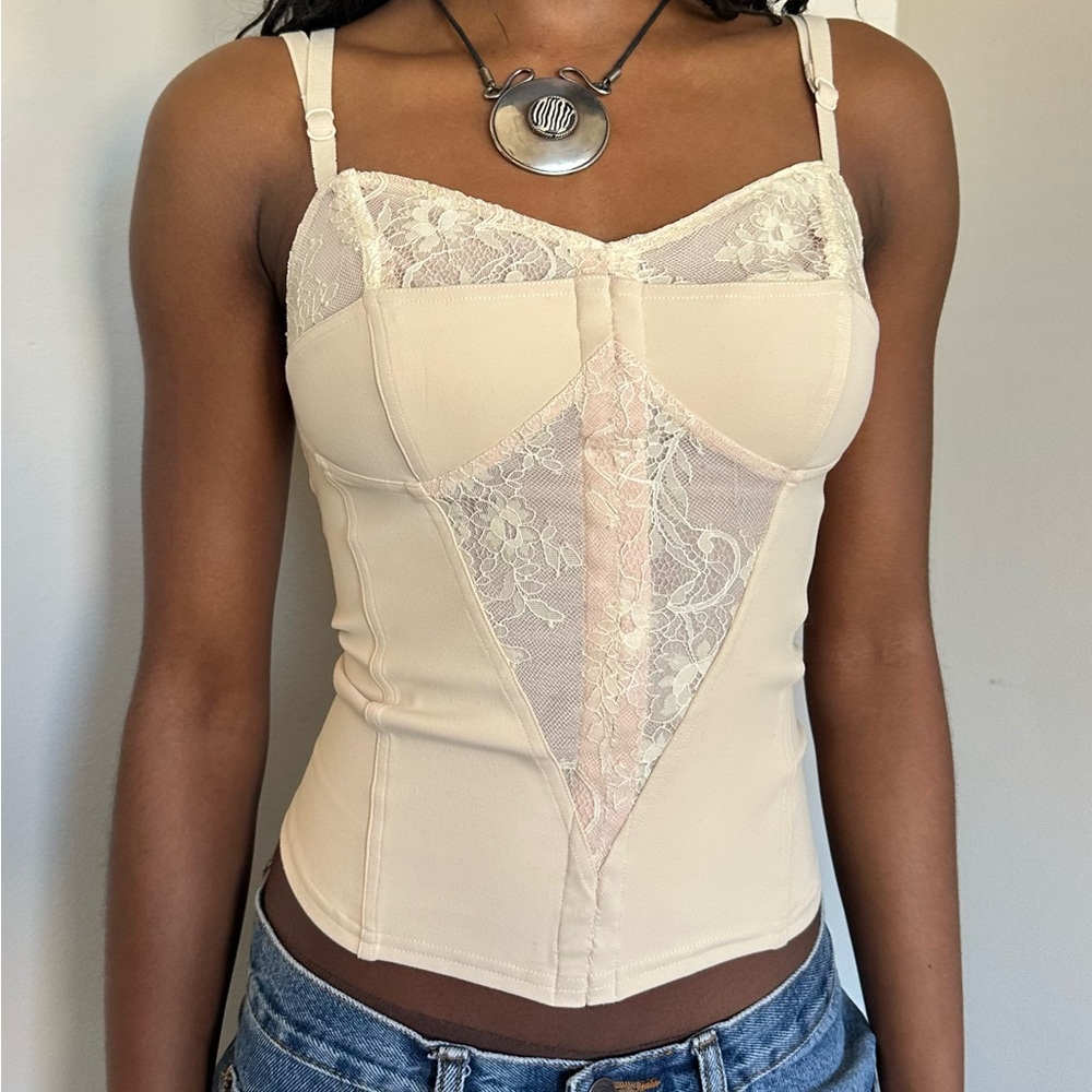 MIAOU BLUSH NUDE LACE CORSET TANK